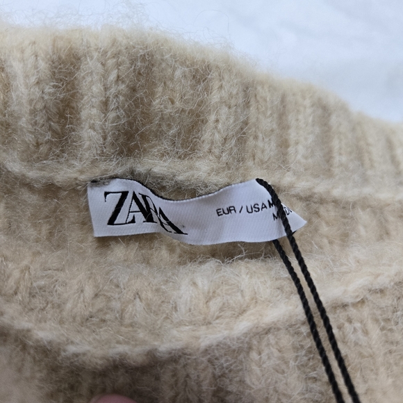 New Zara Tan Cream Beige Ribbed Oversized Crewneck Sweater - Picture 4 of 6
